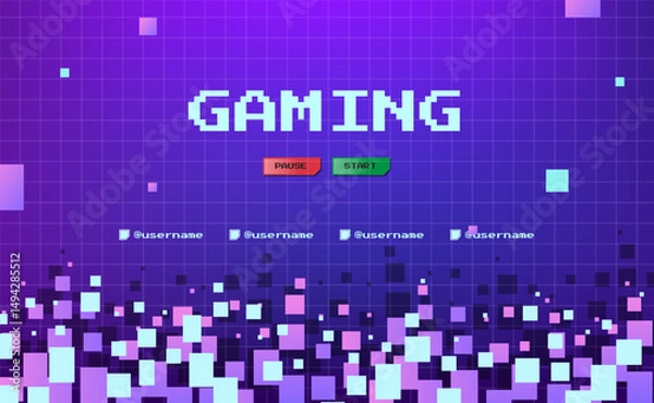 Obraz Pixel Gaming Background with Username Banner and Grid Effects