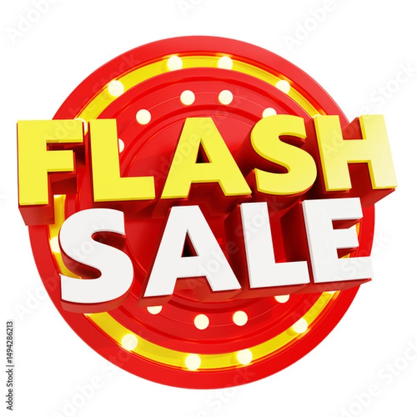 Fototapeta 3D Flash Sale Label with Light Bulb Frame, Red and Yellow Promotion Badge