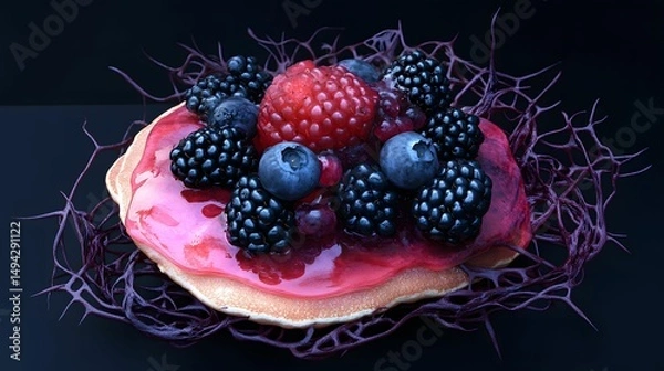 Obraz Pancake with Mixed Berries and Syrup AI Generative