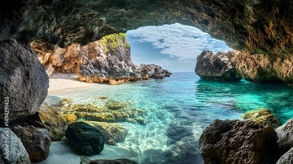 Obraz Hidden Tropical Sea Cave AI Generative