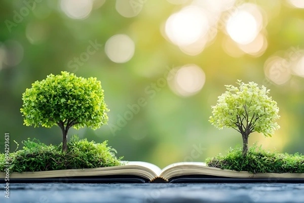 Fototapeta Open book with miniature trees (1)