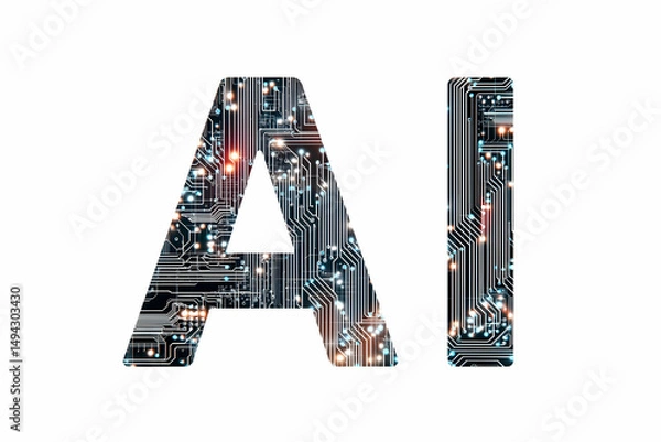 Obraz The letters "AI" are filled with a circuit board pattern, symbolizing artificial intelligence and technology.