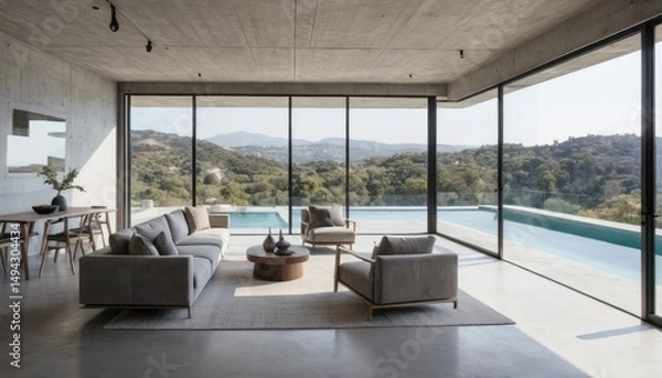 Obraz Modern Minimalist Home with Infinity Pool and Panoramic Mountain Views