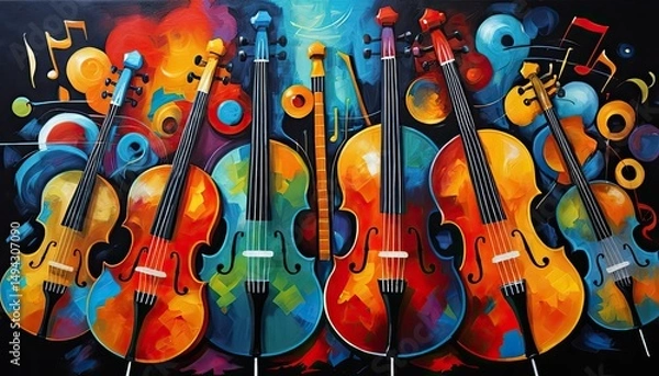 Obraz Vibrant Symphony: A Colorful Celebration of String Instruments