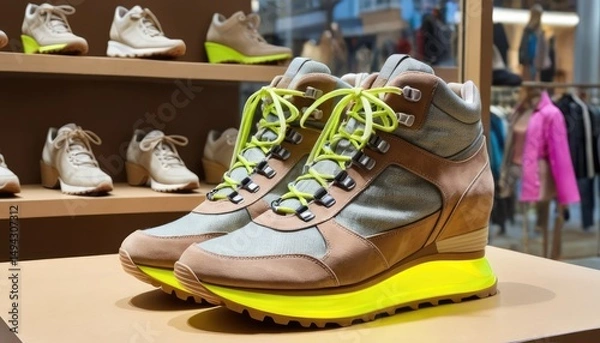 Obraz Stylish Wedge Sneakers with Neon Accents