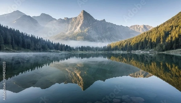 Obraz Serene Mountain Lake Reflection at Dawn