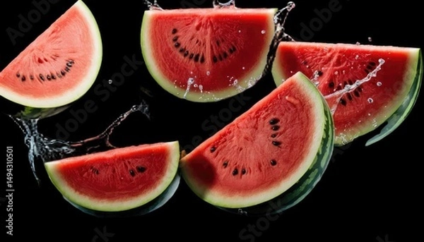 Obraz Juicy Watermelon Slices Splashing in Air