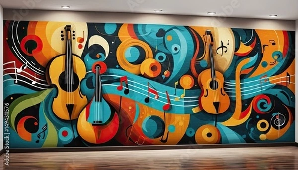 Obraz Vibrant Music Wall Mural: Abstract Guitar and Cello Artwork