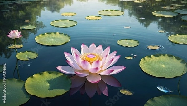 Obraz Serene Lotus Bloom on a Calm Pond