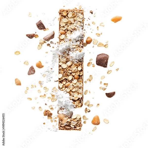 Fototapeta Delicious Oatmeal Bar Exploding with Nuts and Chocolate