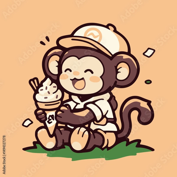 Obraz Cute Monkey Holding Ice Cream Cone