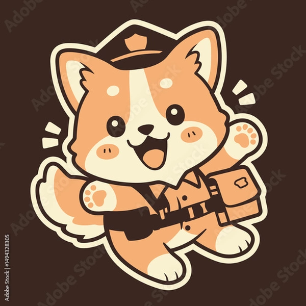 Fototapeta Corgi Mail Carrier Delivering Post with Satchel