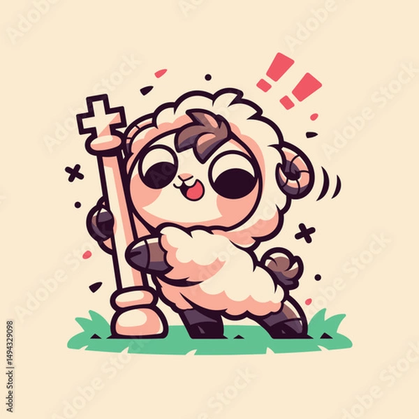 Obraz Excited Ram Sheep Holding Large Chess Piece