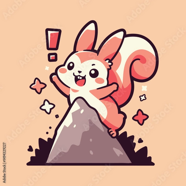 Fototapeta Excited Squirrel on Mountain Peak Waving Starry
