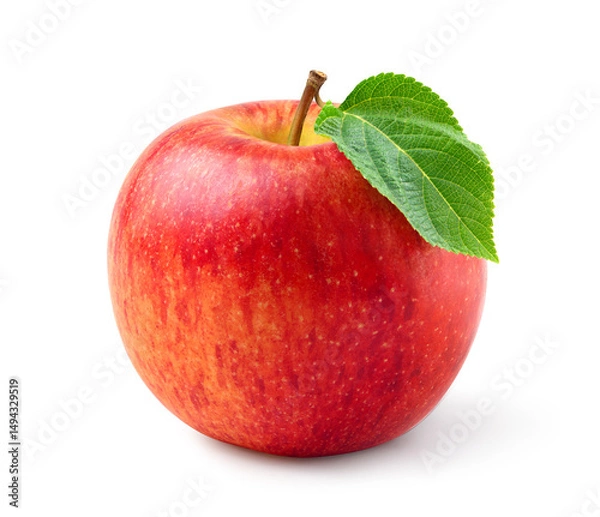 Obraz Fresh red apple with leaf  isolated on white background. 