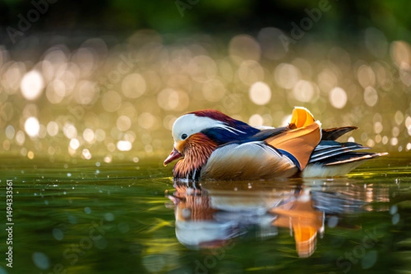 Fototapeta Mandarin duck in the pond. Duck in the water