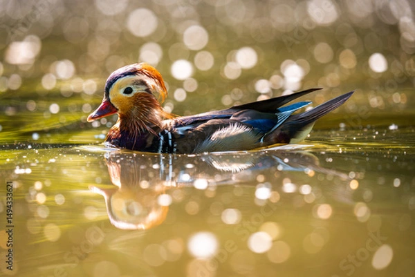 Fototapeta Mandarin duck in the pond. Duck in the water