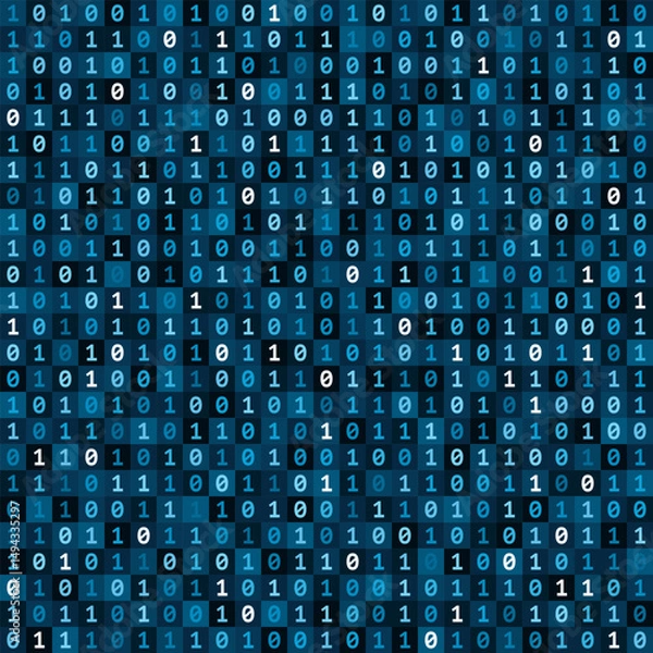 Fototapeta Seamless pattern of binary code symbols, monochrome digital background
