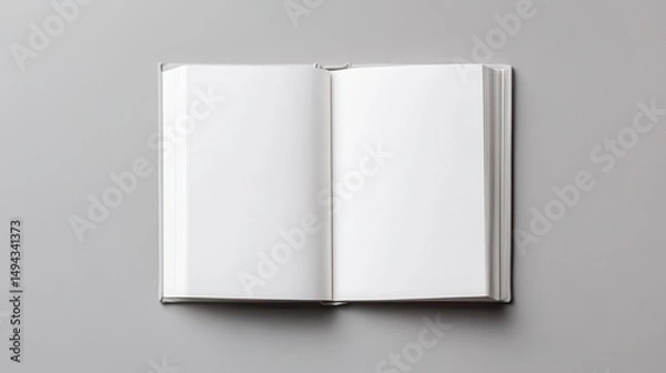 Fototapeta Blank Open Book on Gray Background Ready for Creative Ideas and Inspirations in a Minimalist Style