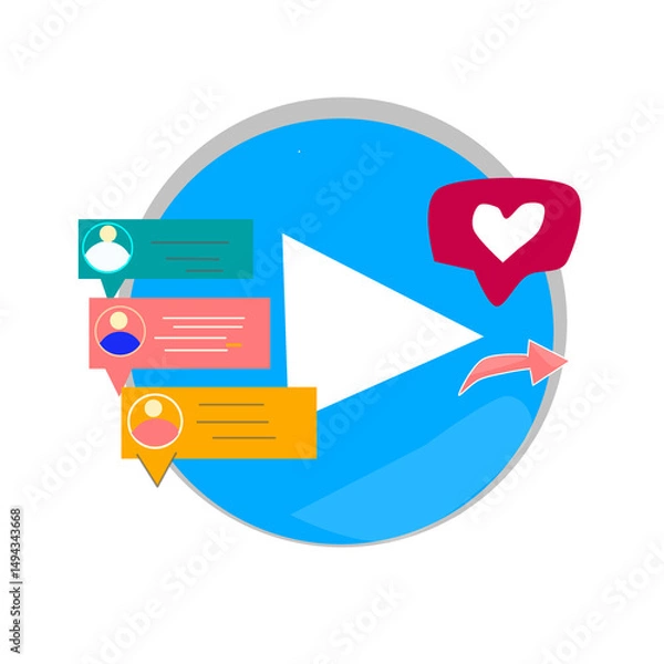 Obraz Social media app, like button, share, comment icon. Social media post concept isolated on transparent background cutout