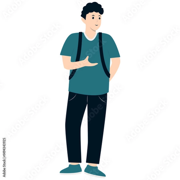 Obraz Young Student University Cartoon Character. Isolated on White Background.