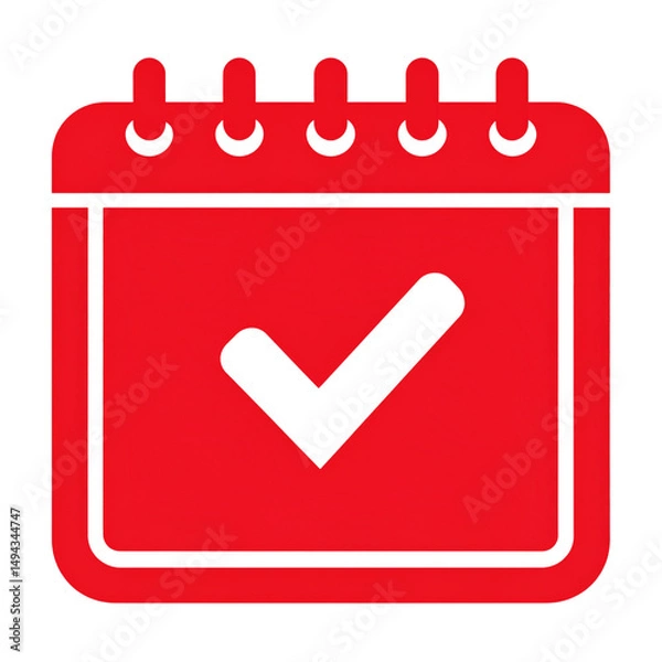 Fototapeta Red Calendar with Checkmark Icon, Flat Vector Style on Transparent Background