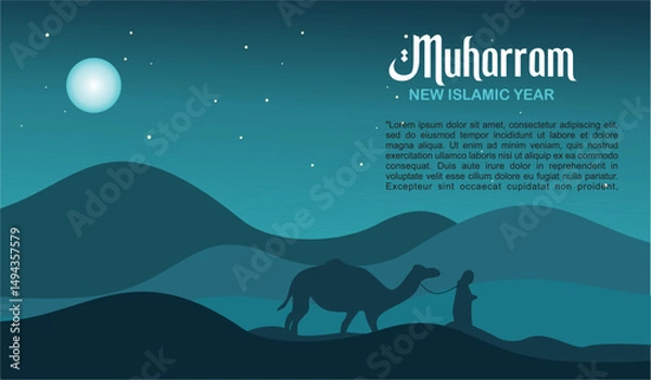 Obraz Happy New Hijri Year in Arabic English Greeting Card for new year Simple elegant Vector Art Design post card design idea