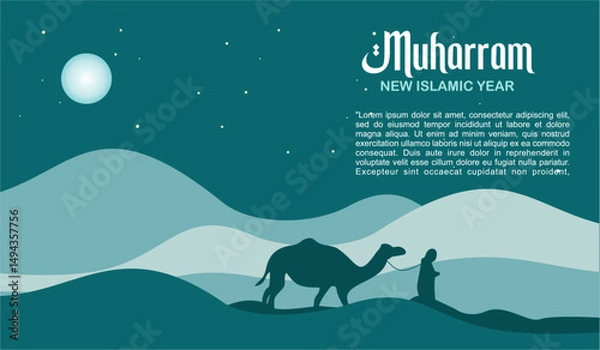 Obraz Happy New Hijri Year in Arabic English Greeting Card for new year Simple elegant Vector Art Design post card design idea