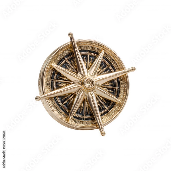 Obraz A shining golden compass with intricate details points the way to adventure and exploration against a clean, minimalist white background creating a striking image.