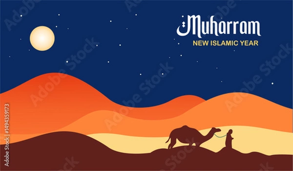 Obraz Happy New Hijri Year in Arabic English Greeting Card for new year Simple elegant Vector Art Design post card design idea