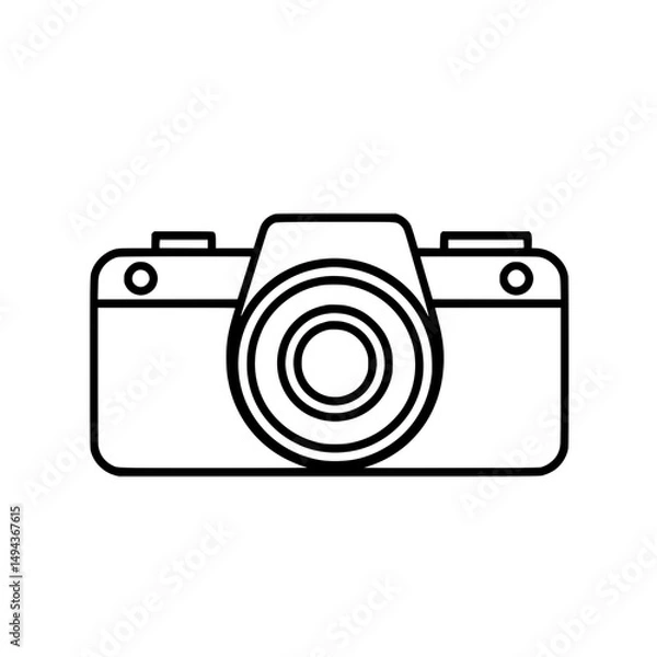 Obraz Outlined digital camera icon in black and white representing photography device and imaging equipment