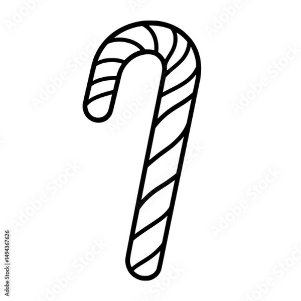 Obraz Minimal black and white candy cane icon with diagonal pattern symbolizing holiday treat and sweet snack