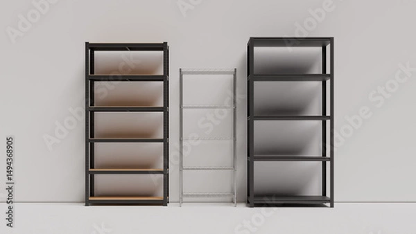 Fototapeta Steel Shelving Front View 3D Render Illustration Background