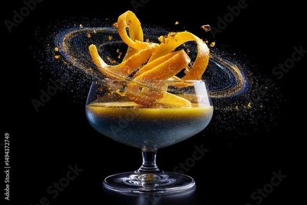 Fototapeta Vibrant Cocktail with Citrus Garnish and Artistic Splash Effect Against Dark Background