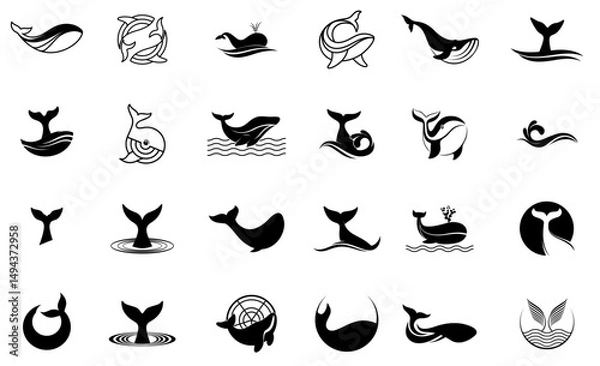 Fototapeta whale icon set vector. editable