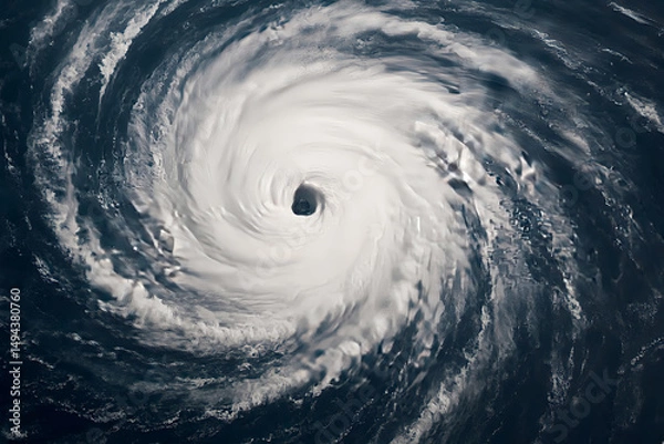 Fototapeta Massive Hurricane Spiral Seen from Space – Eye of the Storm over Ocean