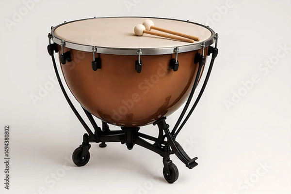 Fototapeta Timpani Drum with Mallets on White Background – Orchestral Percussion Instrument Photo