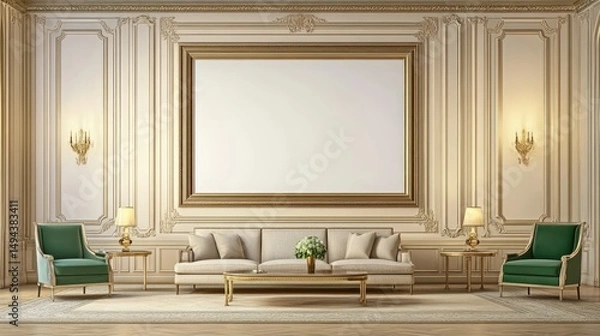 Fototapeta Elegant interior design featuring a large blank picture frame.