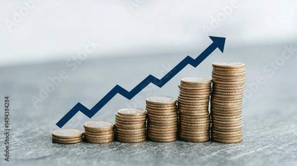 Fototapeta Financial growth depicted by ascending stacks of coins.