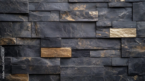 Fototapeta Modern black rock wall with subtle gold details, offering a contemporary and stylish background for various design and creative applications