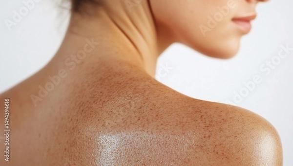 Fototapeta Womans sunkissed back with closeup.