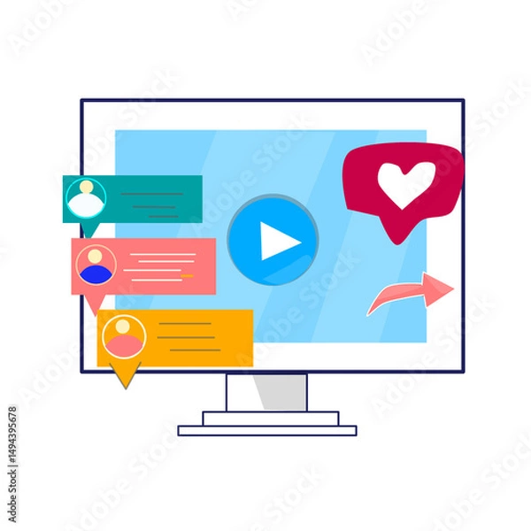 Obraz Social media post concept with transparent background cutout. social media notifications. Internet digital marketing, Chating, commenting, liking.