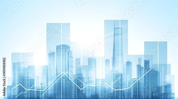 Obraz Cityscape superimposed with financial graphs.