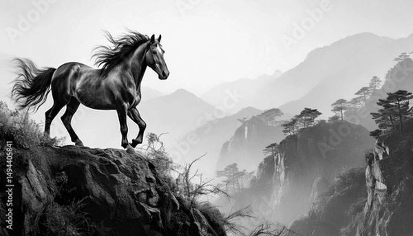 Fototapeta 絶壁に立つ馬,Generative AI,AI画像
