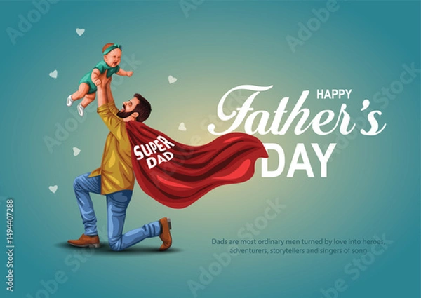 Fototapeta happy fathers day super hero  dad Side View of Lifting Up Baby. abstract vector illustration design