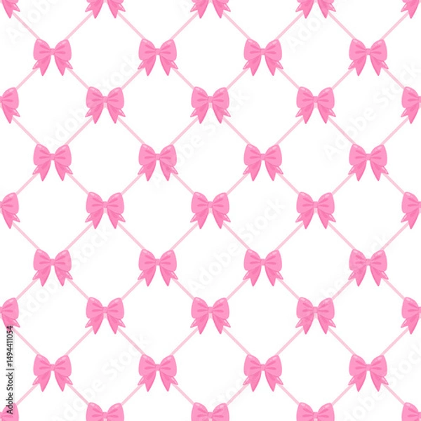 Obraz seamless  pattern with pink bow on grid background 