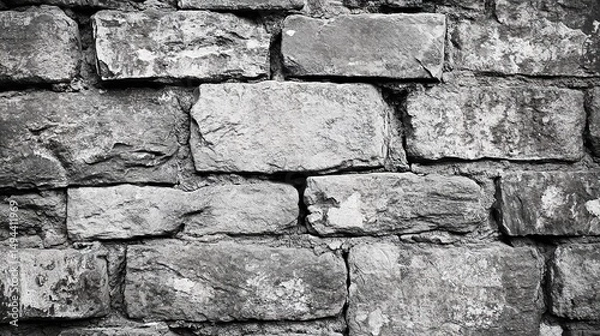 Obraz Rustic Stone Wall Texture Background Grey Monochrome Ancient Building Exterior Design Element Rough Natural Surface     