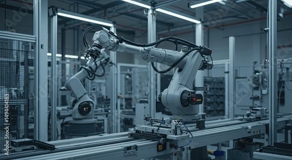 Fototapeta Industrial robots on a production line