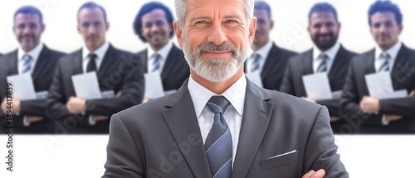 Obraz Confident businessman standing in front of his team.