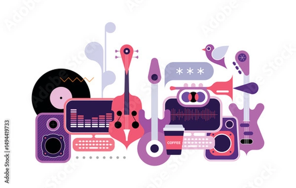 Obraz Colored musical design isolated on a white background Audio Recording Studio vector illustration.